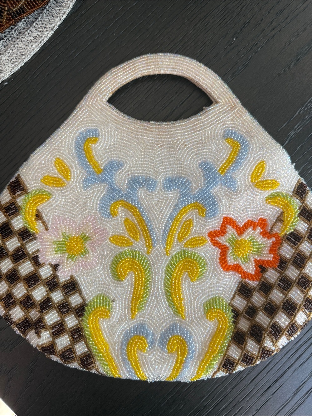Beaded Floral Handbag in White and Multicolor